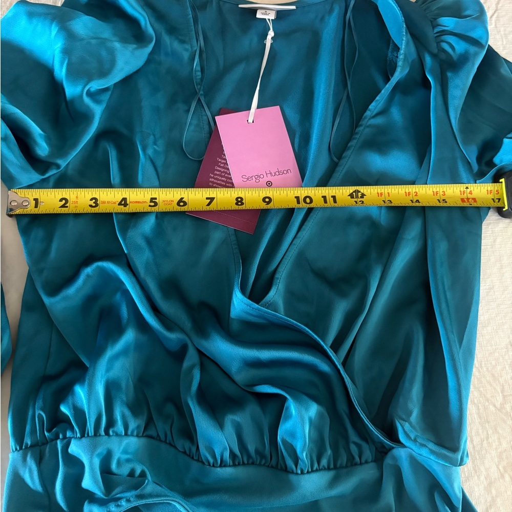 Sergo Hudson Teal Satin Wrap Top